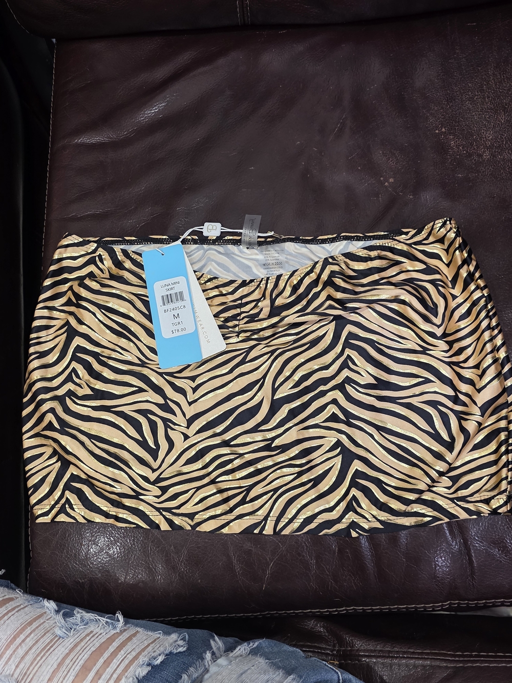 NWT Beach Bunny Zebra-Print Mini Skirt - Black & Gold Medium ~msrp $78